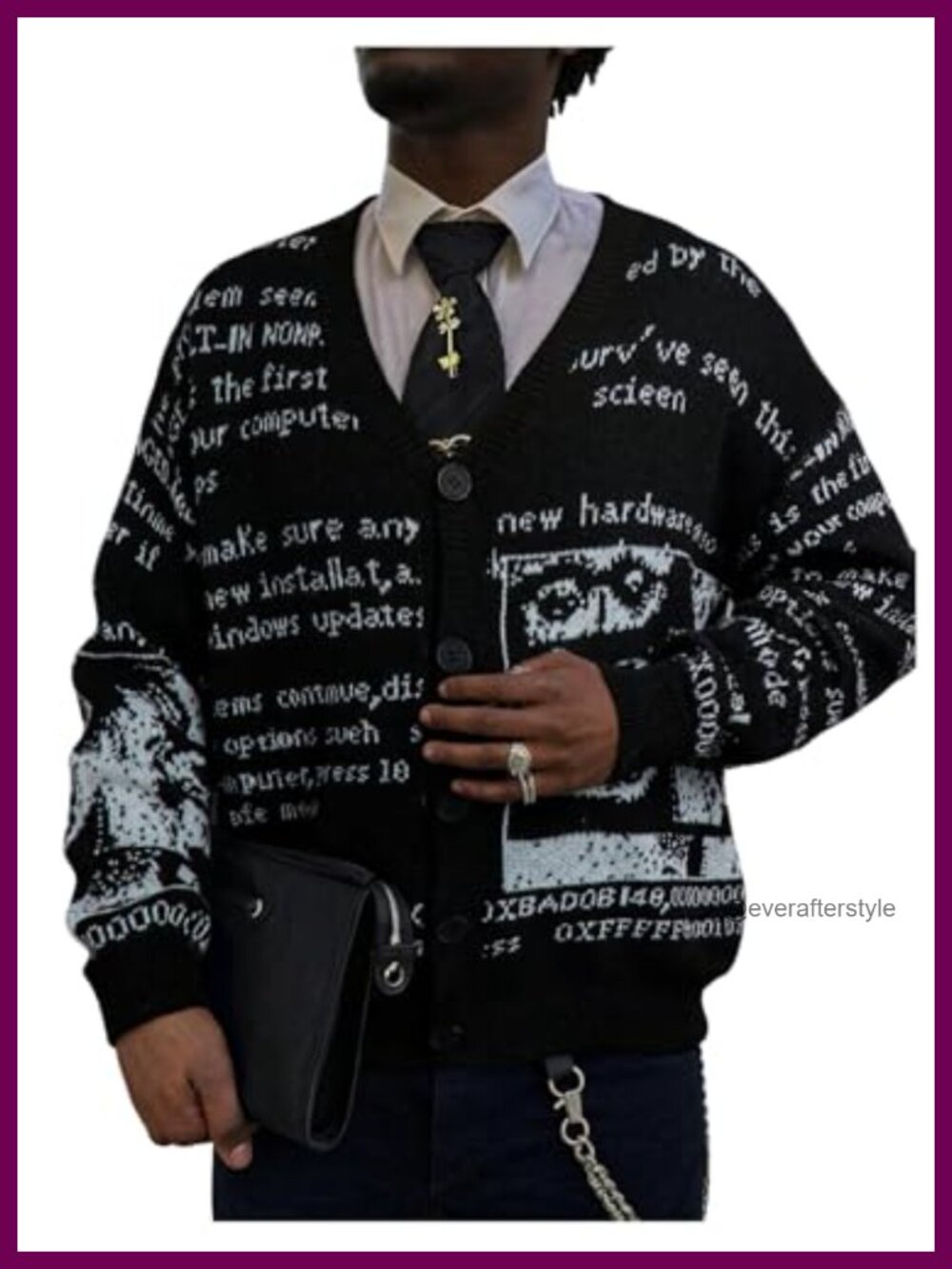 Men's Goth Cardigan Sweater V-Neck Long Sleeve Knit Button Up Y2k
